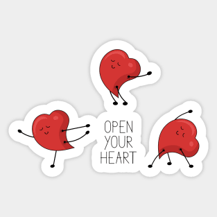 Open your heart illustration with red cartoon character doing yoga Sticker